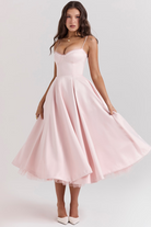 Radiate elegance in the Benita - Elegant Dress, a stunning pink satin gown perfect for any special occasion.