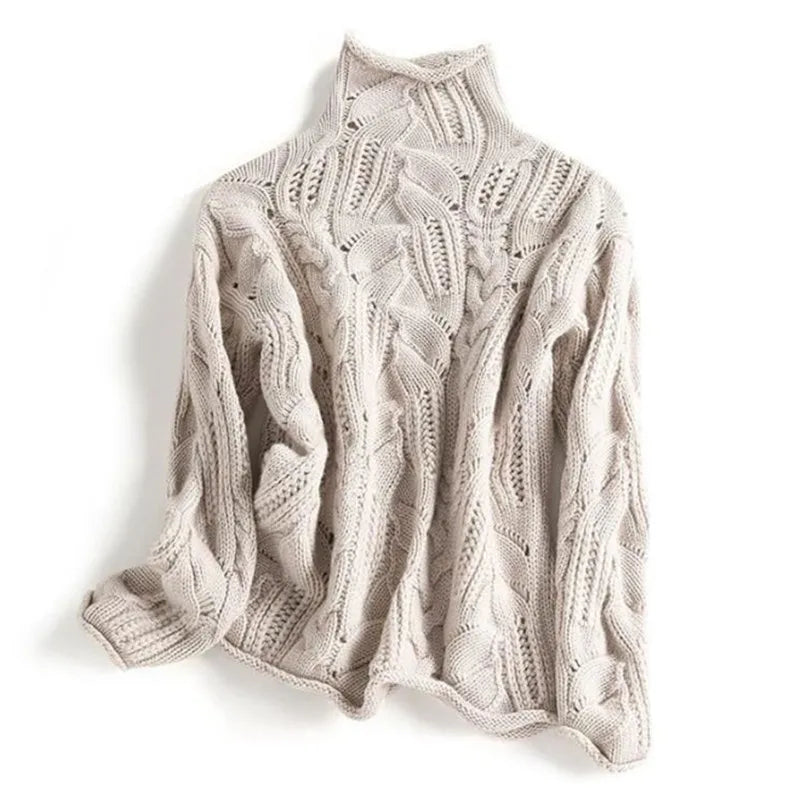 Luxurious Eileen Cashmere Jumper features intricate cable knit design, perfect for comfort and elegance this season.