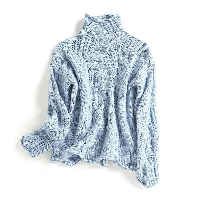 Luxurious Eileen Cashmere Jumper in soft blue, offering exceptional comfort and elegance for the season.